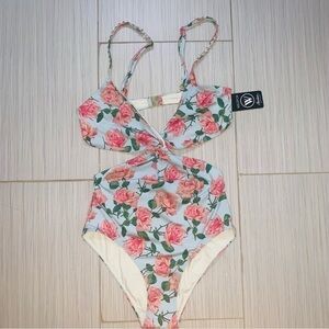 NEW WILDFOX SWIM Floral One Piece Twist Bikini Monokini Bathing Suit